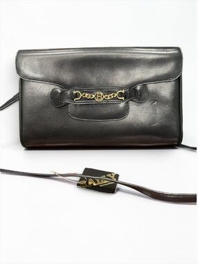 Vintage Bally Navy Leather Horsebit B Medallion Shoulder Bag Clutch Italy